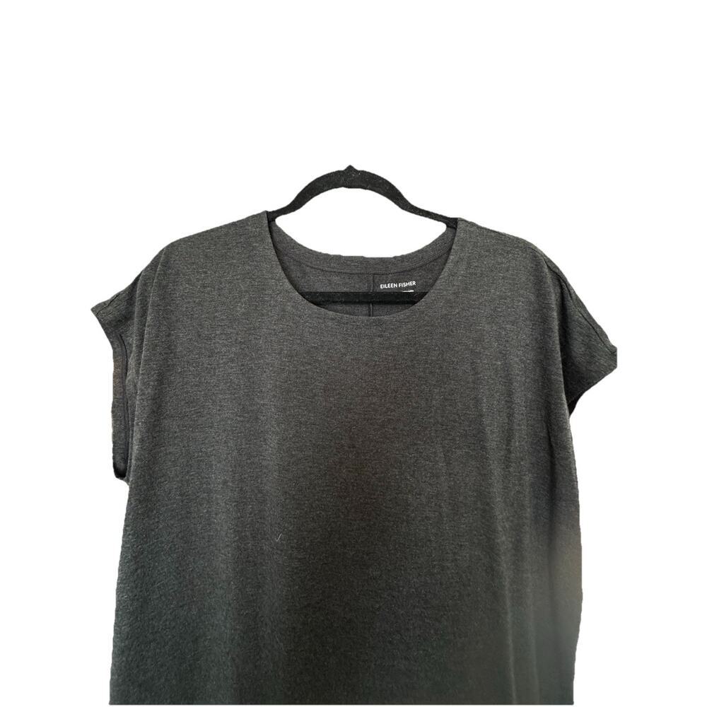 EILEEN FISHER Charcoal Heather Grey Lightweight Slub Knit Shift T-Shirt Dress L - Picture 3 of 7